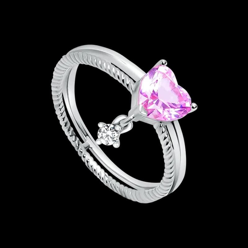 Cincin La Vie en Rose Heart With Solitaire Dangle